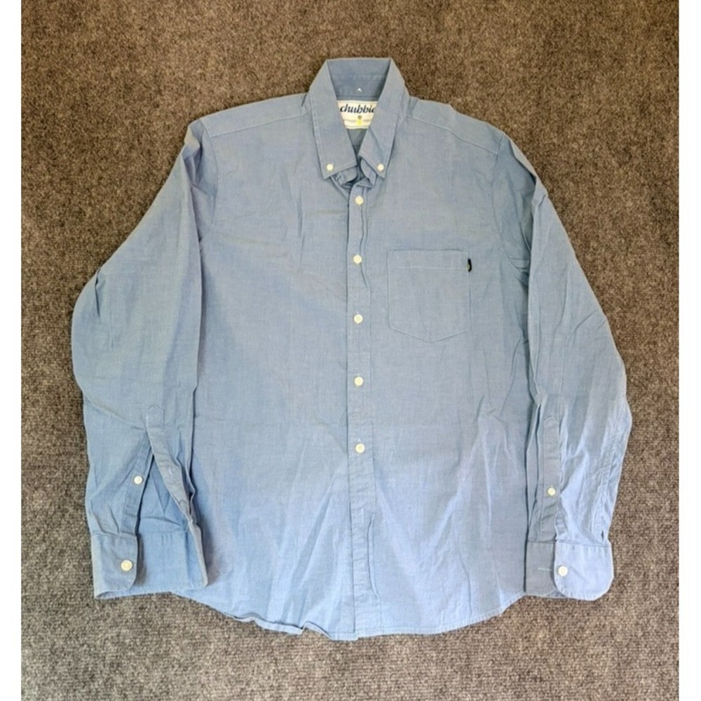 Chubbies Blue Button Down Shirt Long Sleeve Solid 98% Cotton 2% Spandex Size‎ M